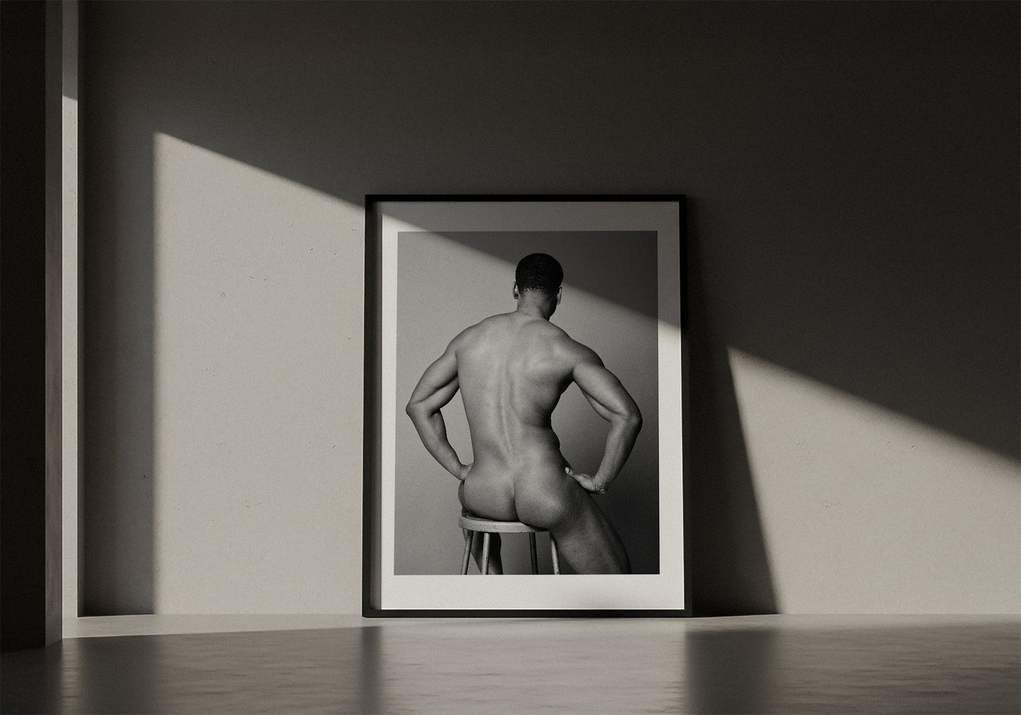 Framed Black and white male Nude Photo Print