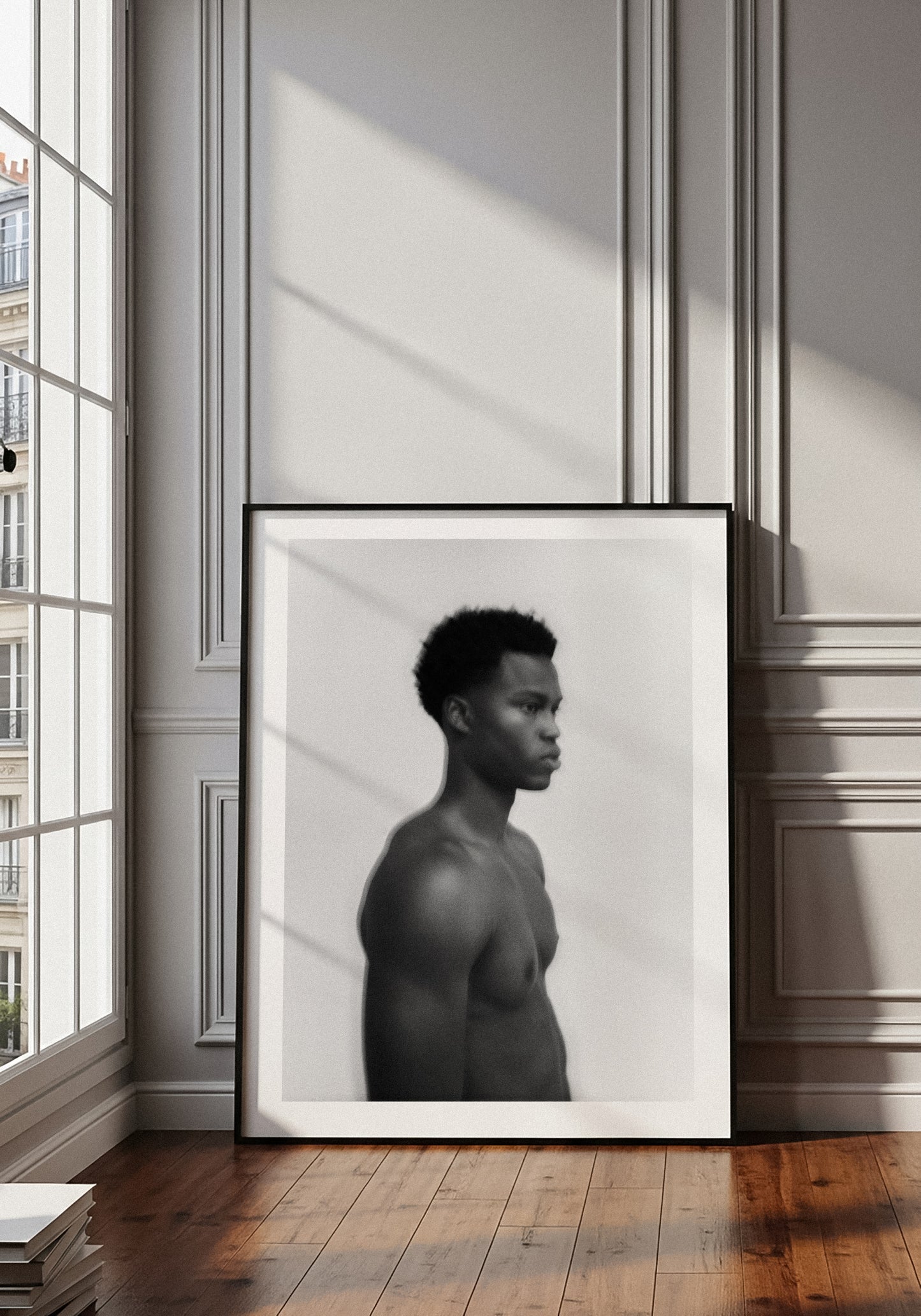 framed photograph of a man's profile in black and white archival fine art paper