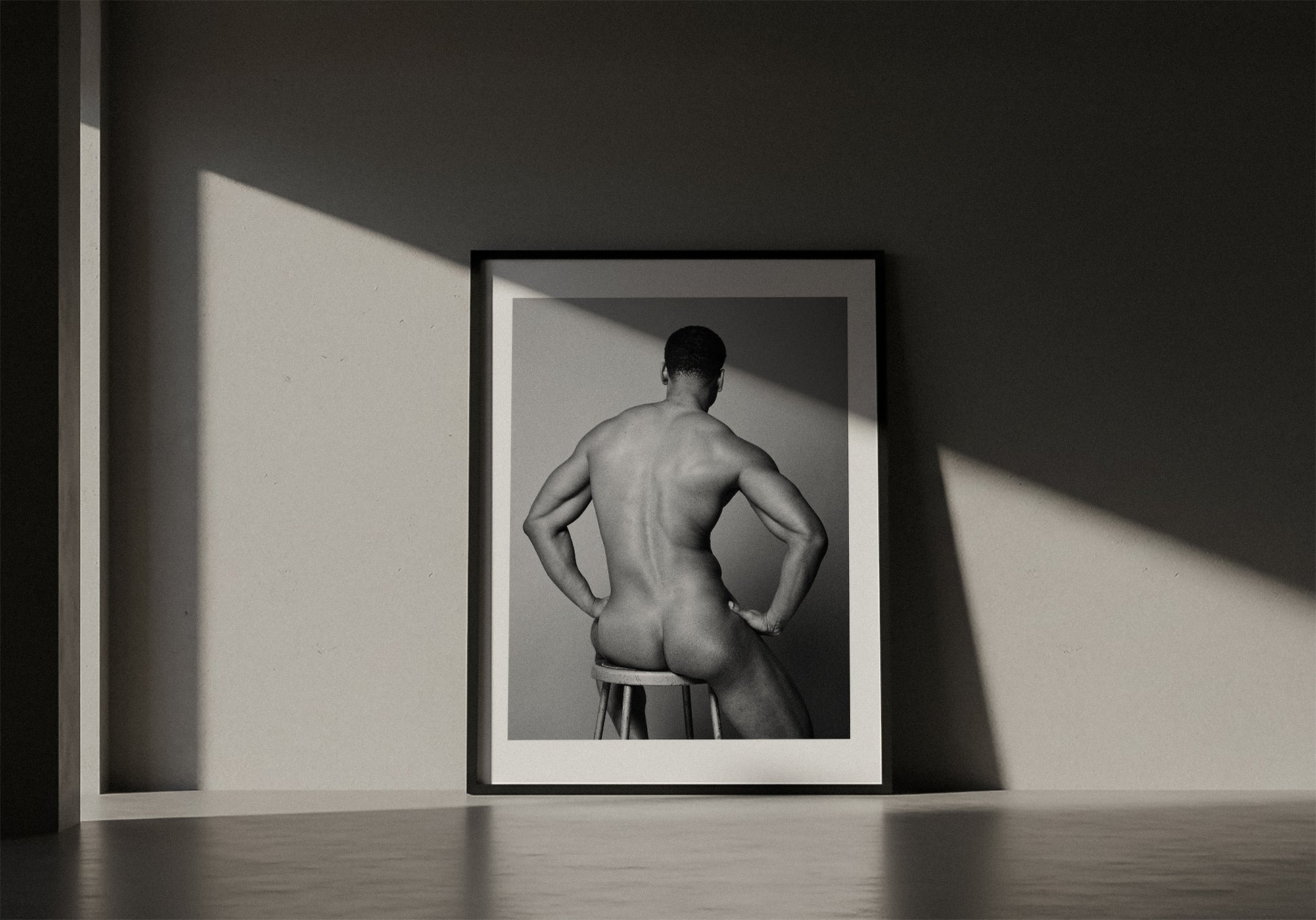 Framed Black and white male Nude Photo Print