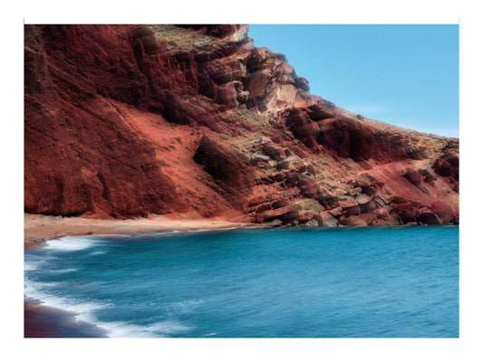 Red cliffside with blue water and clear sky archival quality fine art print: Red Beach by Lucas Castro Pardo